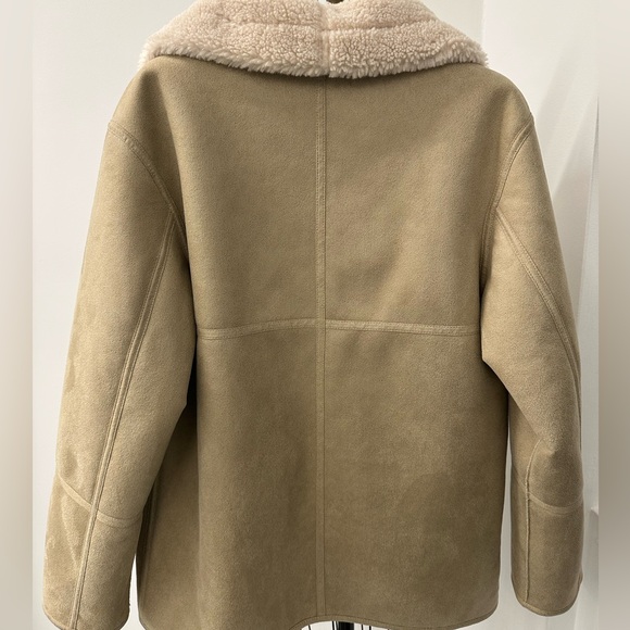 NWOT! MANGO Faux Shearling Zipper oversized turtleneck Coat Small Cream/Beige - Picture 6 of 8